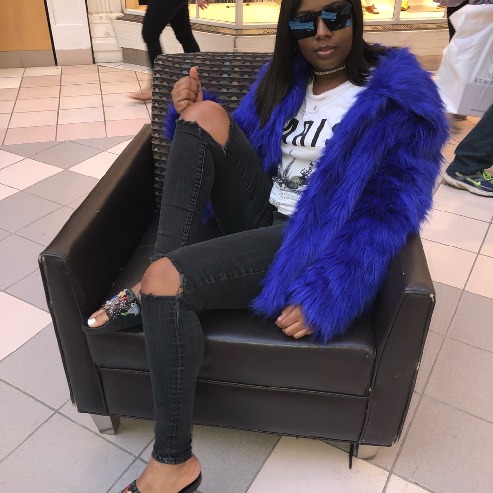 Royal blue fur coat